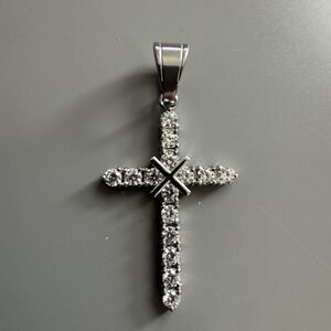 Cross Pendant Cubic Zirconia Stainless Steel Necklace Jesus Gift Her Chain